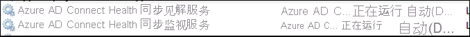 Screenshot of the running Microsoft Entra Connect Health for Sync services on the server.