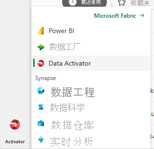 在 Fabric 中选择 Data Activator 的屏幕截图。