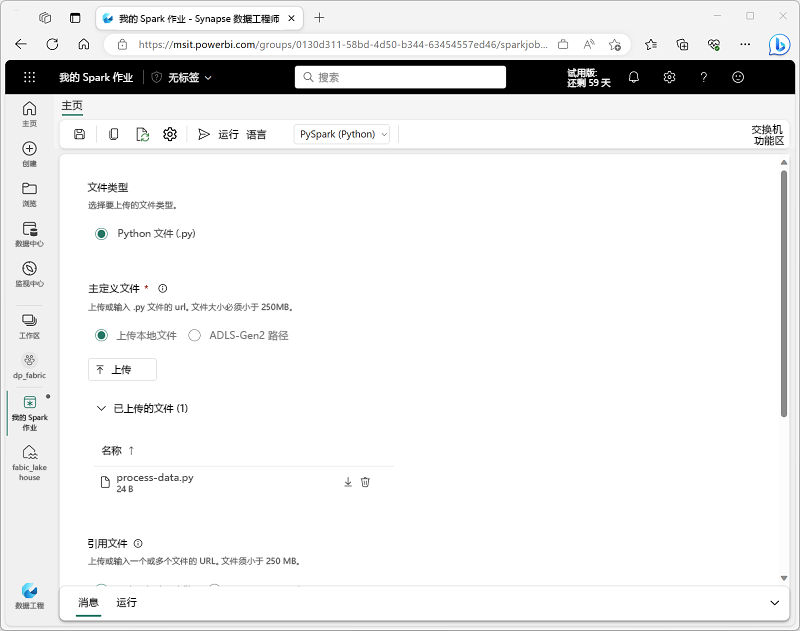 Microsoft Fabric 中 Spark 作业定义的截图。