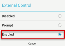 显示已启用“外部控制”选项的屏幕截图。