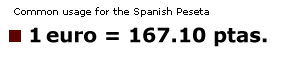 Screenshot that shows common usage for the Spanish Peseta. A currency value is shown using lowercase letters P T A and S.