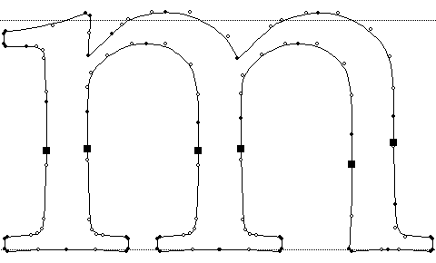 Screenshot showing on-curve points as filled circles, off-curve points as unfilled circles.