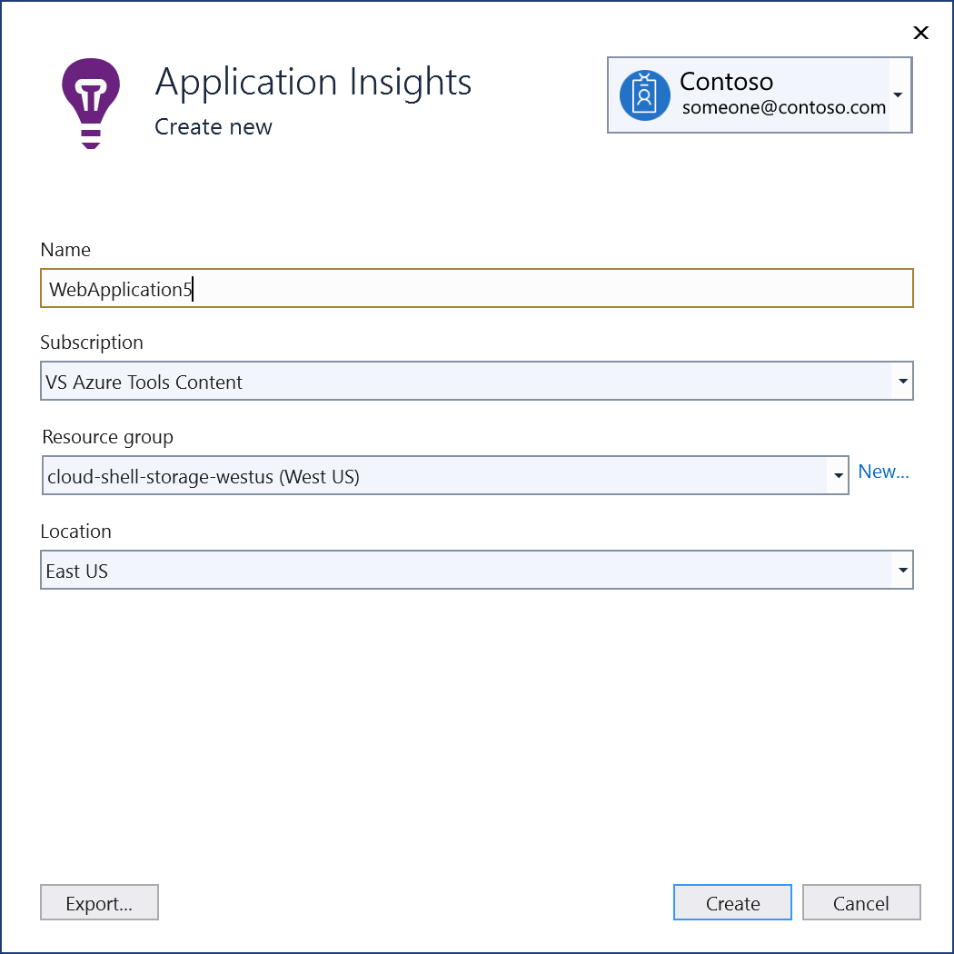 显示“新建 Azure App Insights 组件”屏幕的屏幕截图。