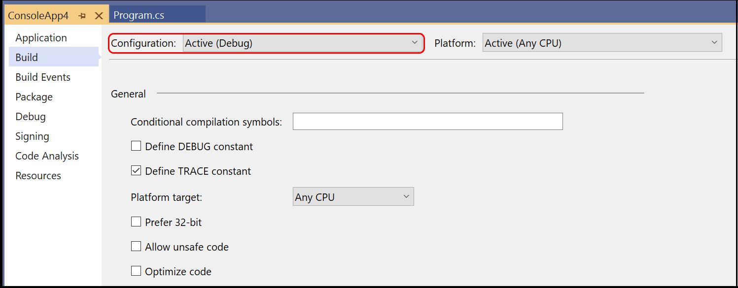 Screenshot of project designer configurations.