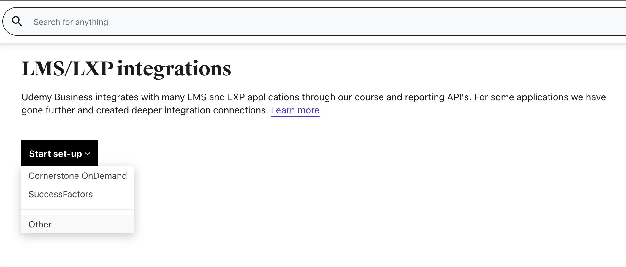 LMS/LXP 集成设置页的图像。