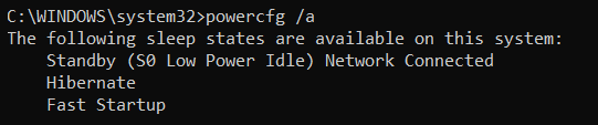 Using the powercfg /a command