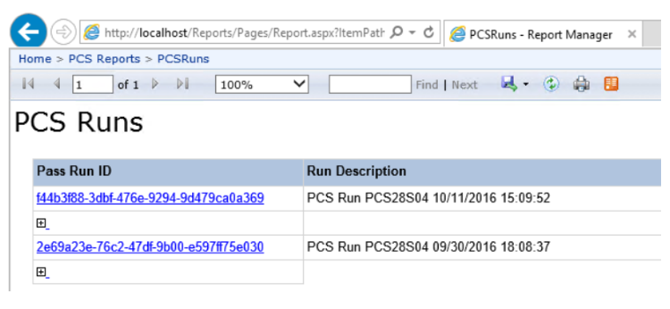 显示 Pass Run ID 的 IE 报告