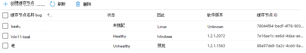 Azure 门户 接口中缓存节点详细信息的屏幕截图。