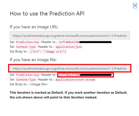 复制和粘贴 ULR 和 Prediction-Key