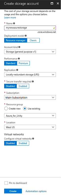 “创建存储帐户”页的屏幕截图。