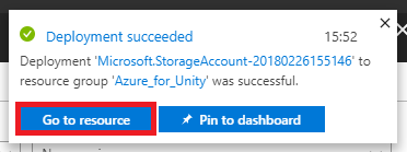 显示“部署成功”窗口中突出显示的“转到资源”按钮的屏幕截图。