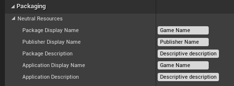 Screenshot of Unreal editor with packaging section expanded in project settings