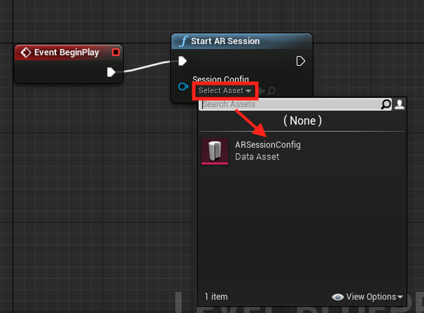 Blueprint graph with event begin play connected to the start ar session function