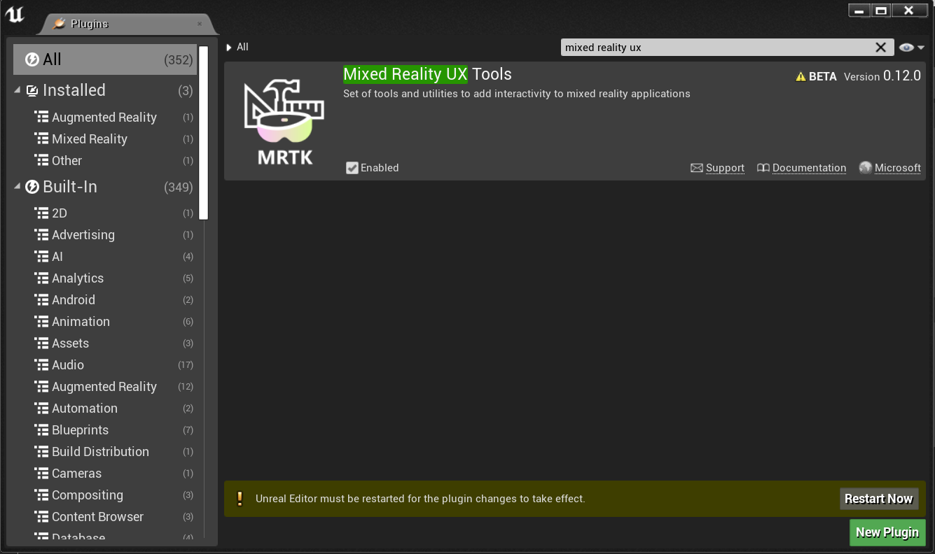 Enabling Mixed Reality UX Tools plugin