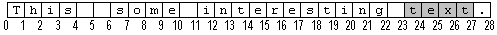 一个 28 个字符的文本字符串的示意图，其中一个单词带有阴影