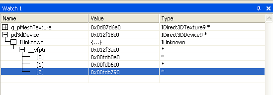 watch窗口中 direct3d 界面的屏幕截图