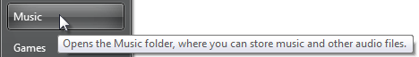 工具提示的屏幕截图：打开音乐文件夹 