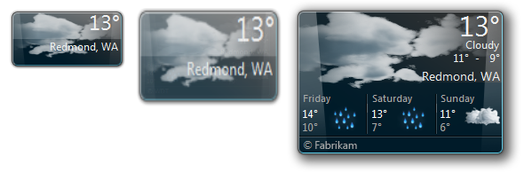 显示三种尺寸的天气小工具的屏幕截图。
