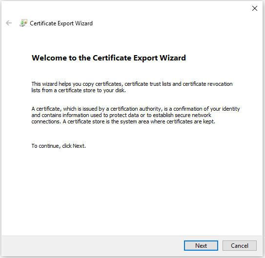 Export certificate