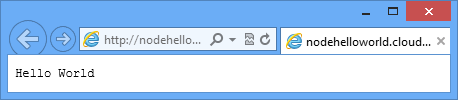 顯示 hello world 頁面的瀏覽器視窗；URL 會指出此頁面裝載在 Azure 上。