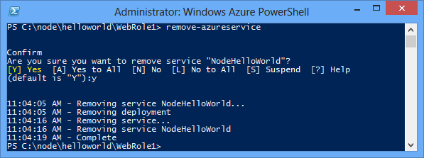 Remove-AzureService 命令的狀態