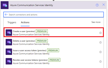 顯示 Azure 通訊服務 身分識別連接器建立用戶動作的螢幕快照。