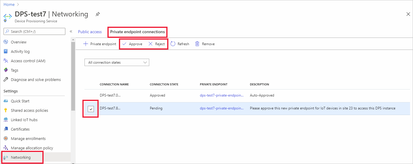 Screenshot that shows the private endpoint request approval.