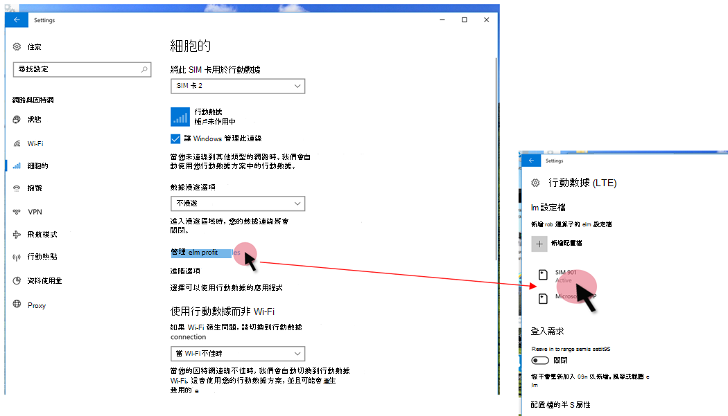 檢視裝置設定中的 eSIM 配置檔。