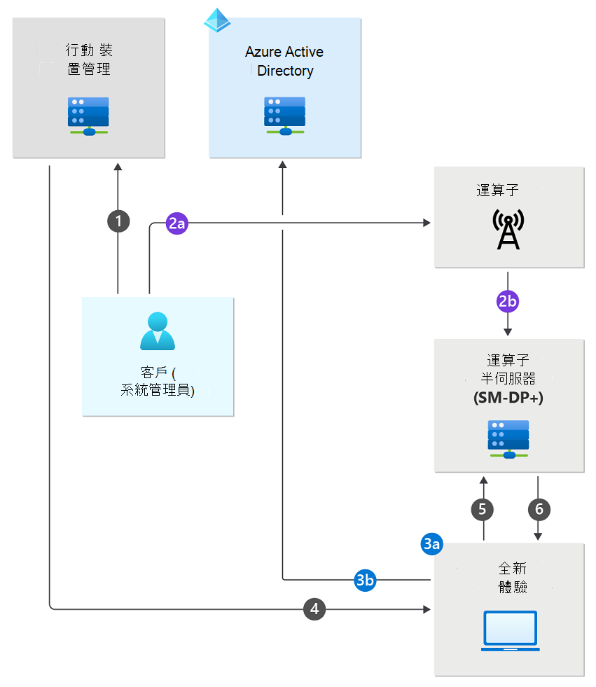 透過下載伺服器進行 eSIM 大量啟用的程式流程。