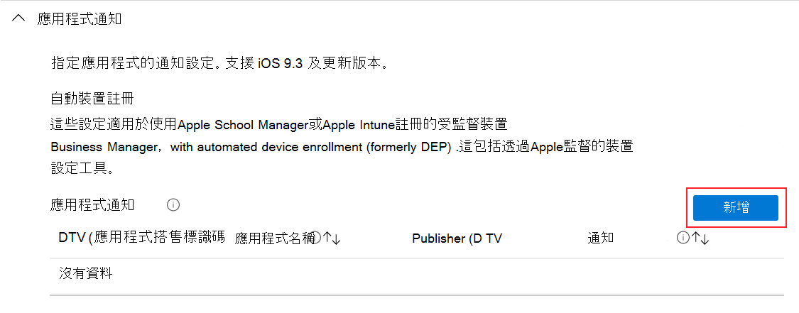 在 iOS/iPadOS 裝置功能組態設定檔中新增應用程式通知 Microsoft Intune