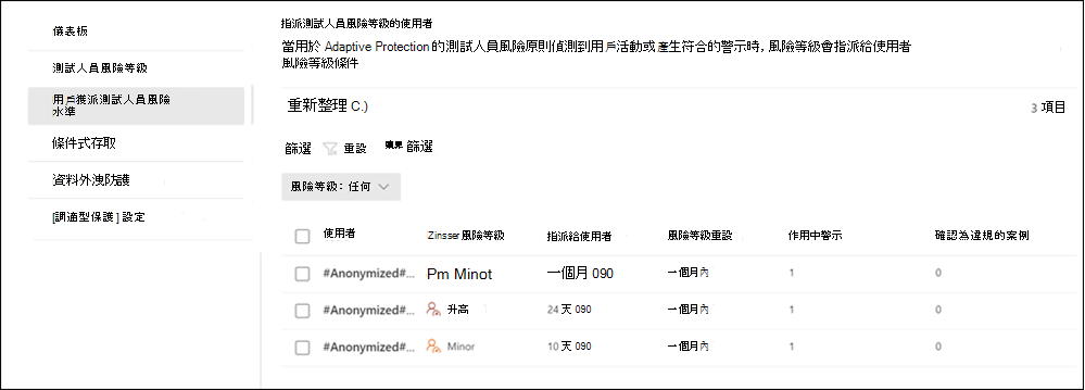 測試人員風險管理調適型保護使用者。