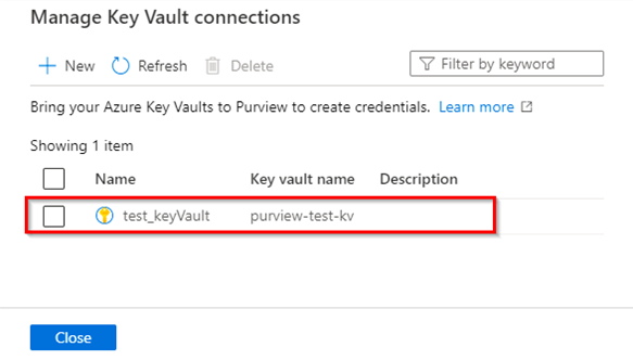 檢視要確認的 Azure 金鑰保存庫 連線。