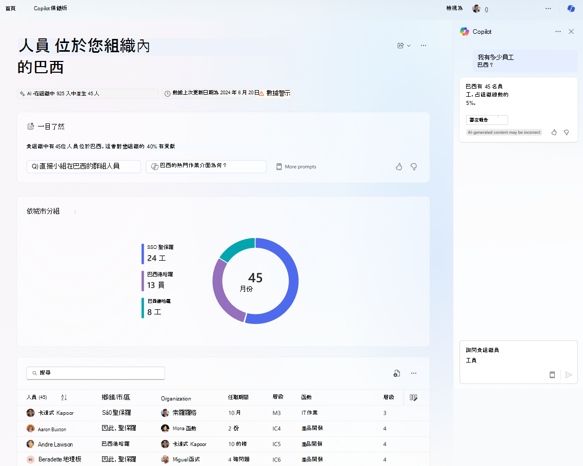 顯示使用 Copilot 的組織深入解析首頁螢幕快照。