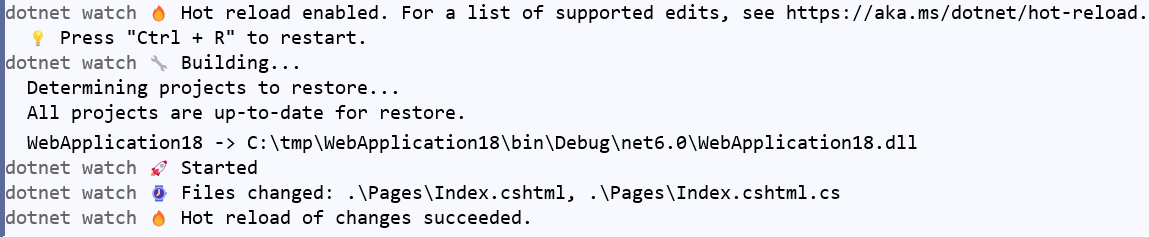 dotnet watch 的輸出