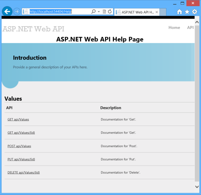 API 摘要說明頁面的螢幕擷取畫面，顯示了不同的 API 值及其描述。