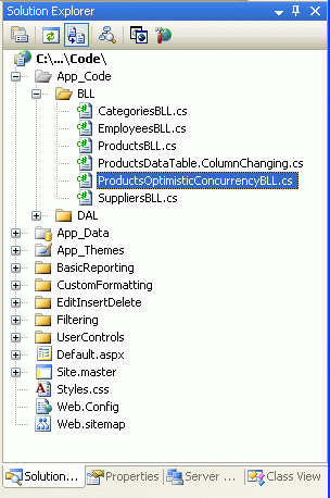 將 ProductsOptimisticConcurrencyBLL 類別新增至 BLL 資料夾