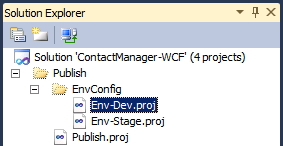 在「方案總管」視窗中，展開「發佈」資料夾，展開「EnvConfig」資料夾，然後按兩下「Env-Dev.proj」。