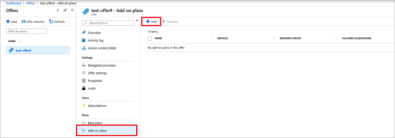 此螢幕擷取畫面顯示如何在 Azure Stack 系統管理員入口網站中選取附加方案。