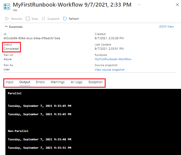 Runbook 作業頁面的螢幕擷取畫面。