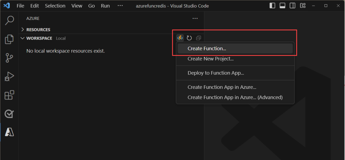 顯示從 VS Code 新增函式圖示的螢幕擷取畫面。