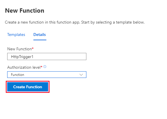 Name and create the new HTTP trigger function.