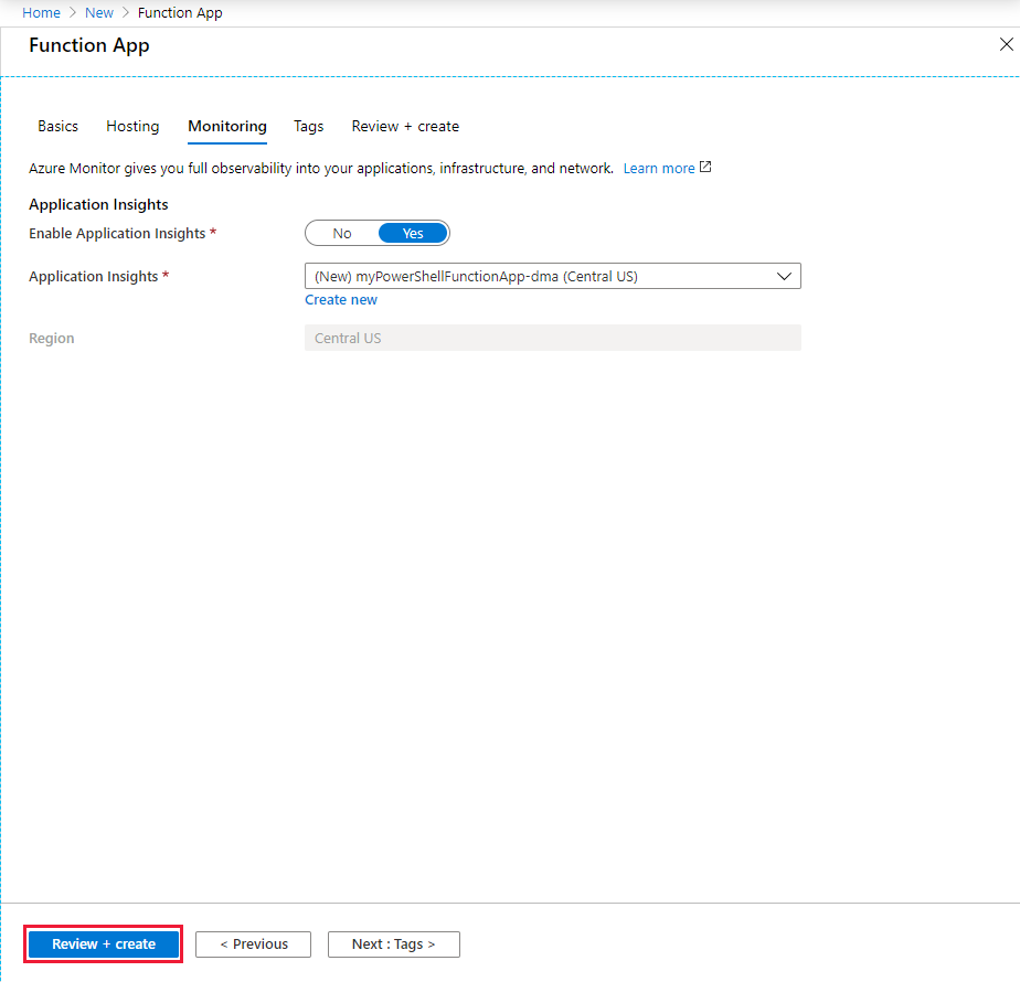 Create a function app - Monitoring.