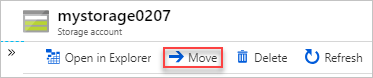 Azure 入口網站的螢幕擷取畫面，其中顯示儲存體帳戶的 [移動] 選項。