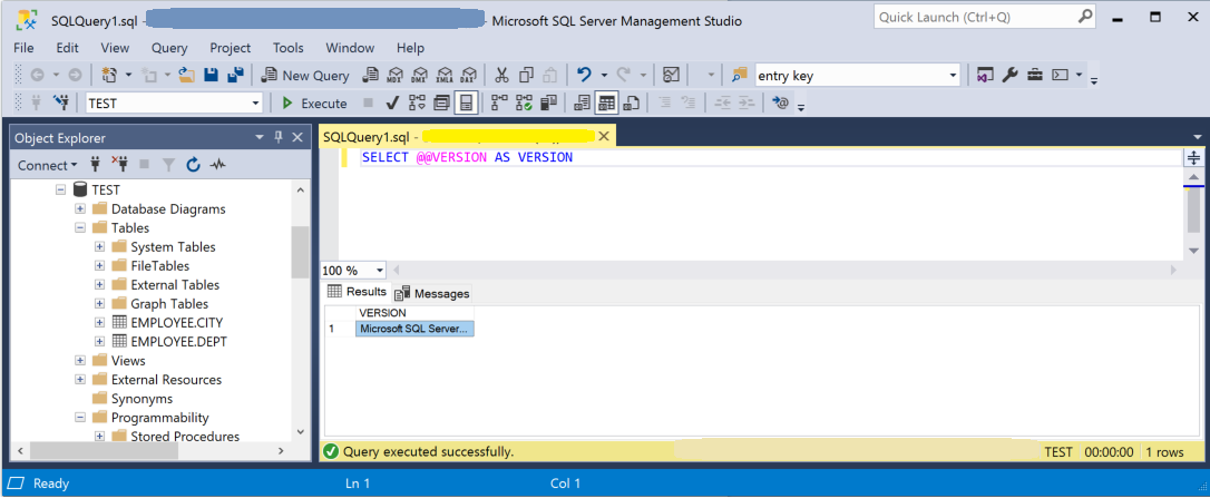 顯示比較 SQL Server Management Studio 中結構描述的螢幕擷取畫面。