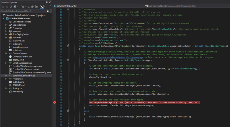 Visual Studio 中 C# 斷點設定的螢幕快照。