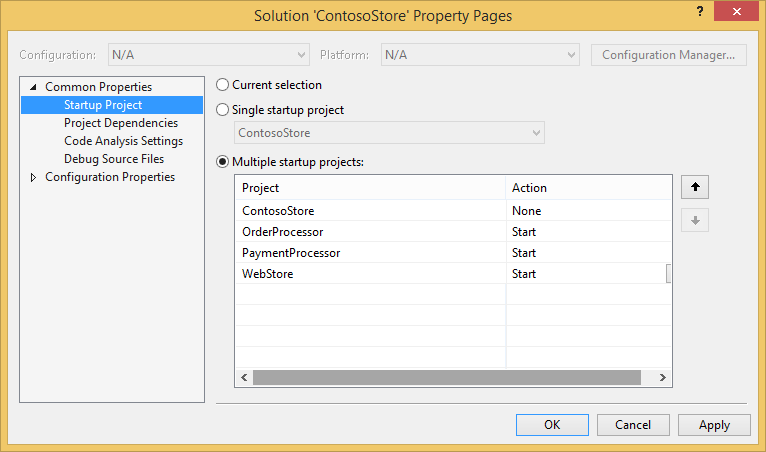Solution Startup Project Properties
