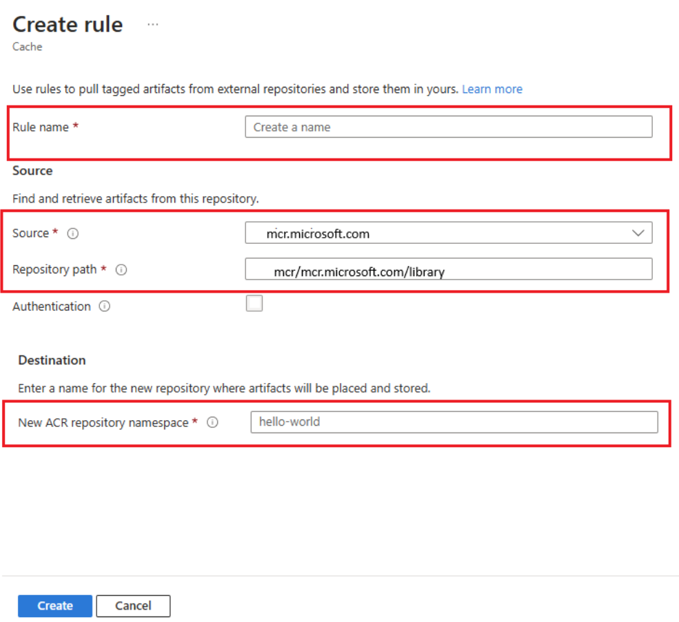 Azure 入口網站中新快取規則的螢幕擷取畫面。