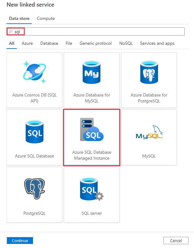 Azure SQL Server 受控執行個體連接器的螢幕擷取畫面。