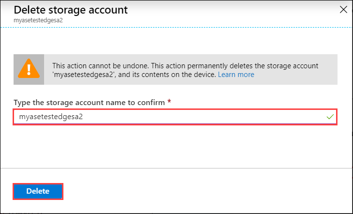 Confirm and delete storage account