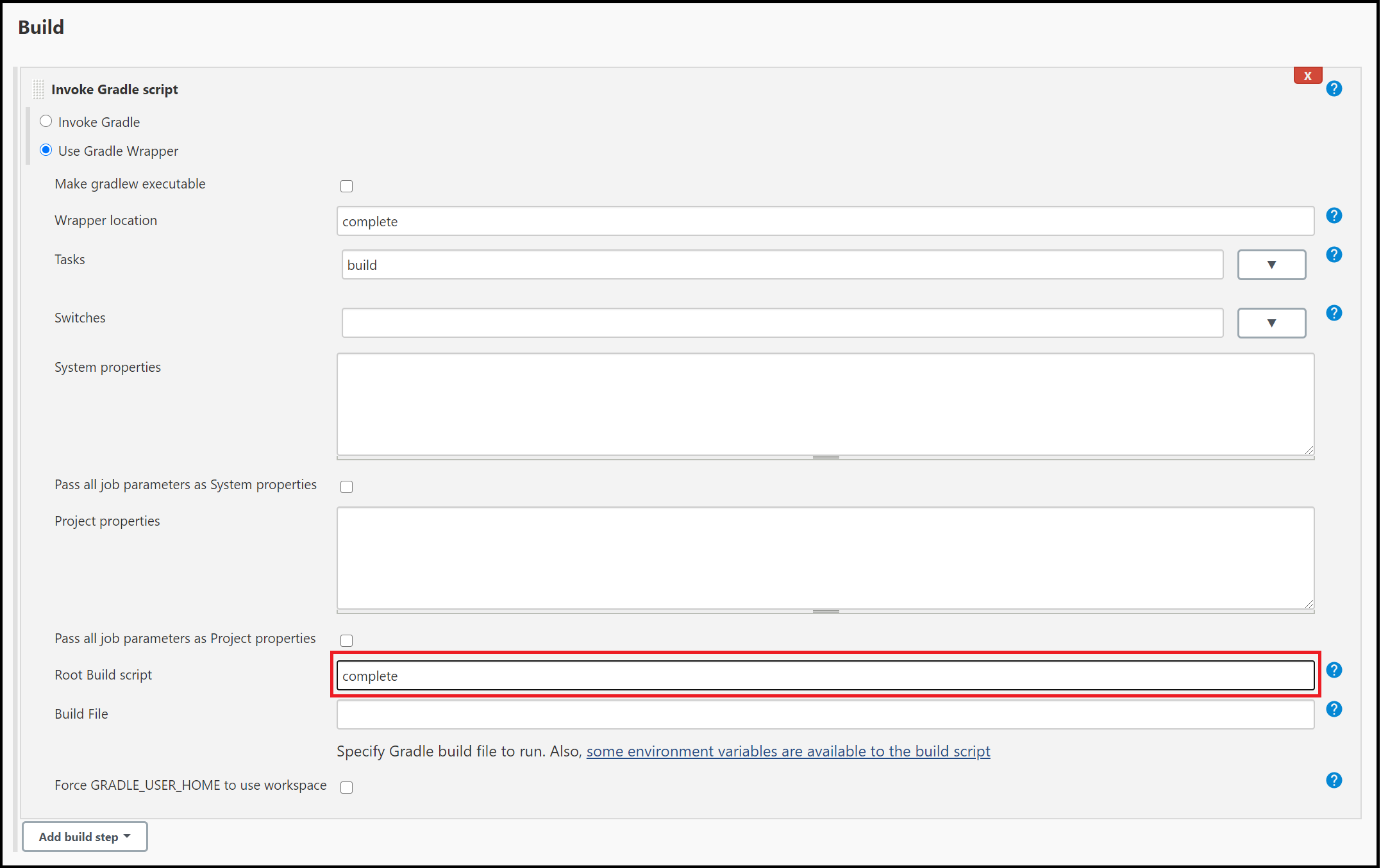 Advanced Gradle script options